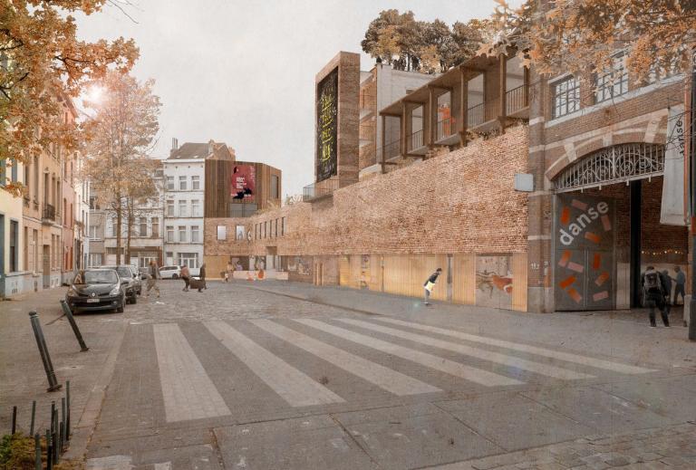 Simulatie van het gebouw gezien vanaf de Manchesterstraat. © sau-msi.brussels (BC architects)