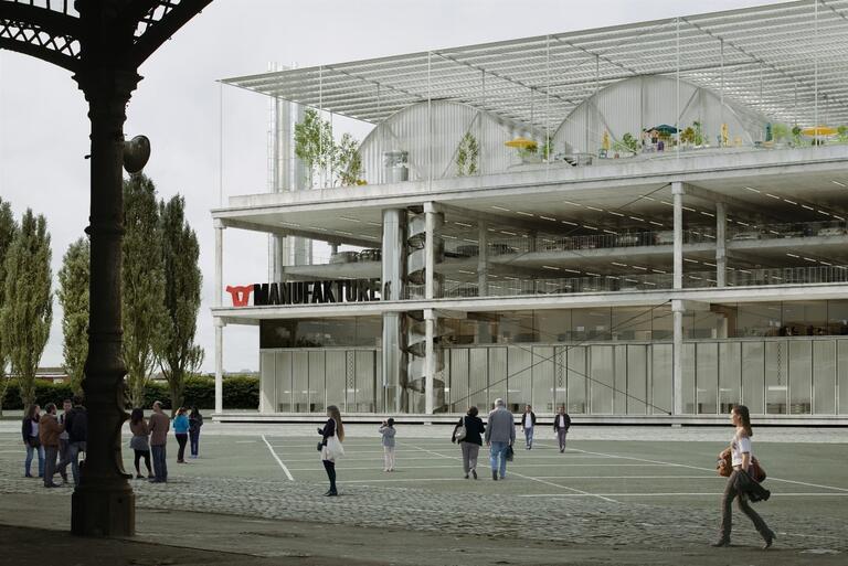 Simulatie van het Manufakture gebouw, waarvan de nv Abattoir met de bouw is begonnen.  © Abattoir S.A.