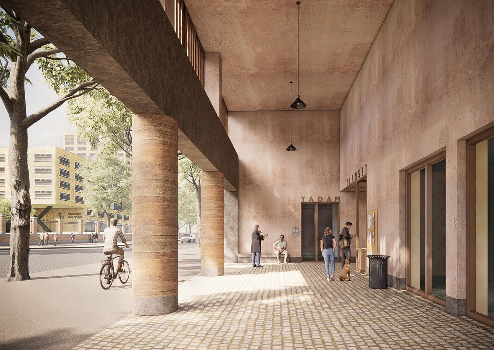 Voorportaal en ingang op de Havenlaan. © Bogdan & Van Broeck – BC Architects & Studies