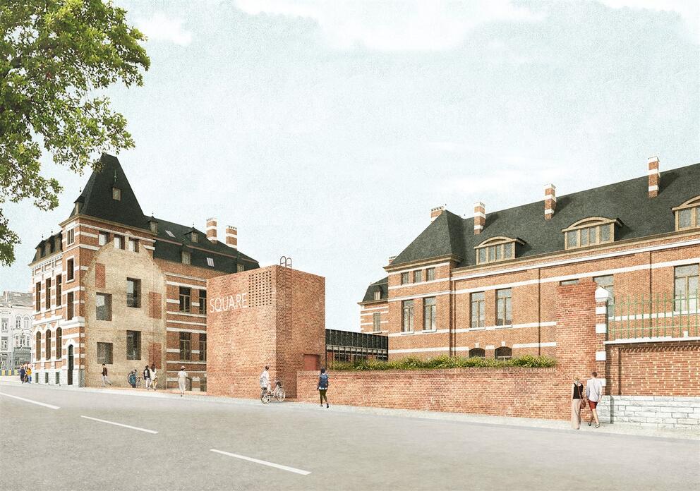 Simulatie van de nieuwe ingang van de site van Usquare.brussels aan het begin van de Kroonlaan. © evr architecten, BC Architects, Callebaut Architecten