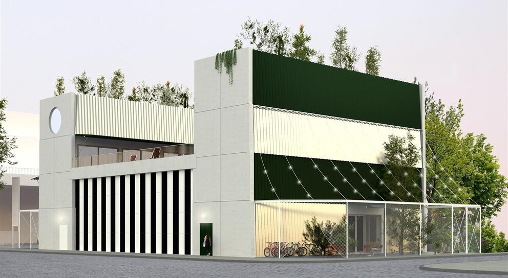 Simulatie van het toekomstige gebouw gezien vanaf het kruispunt tussen de Havenlaan en de Stapelhuisstraat. de l’Entrepôt. © Central