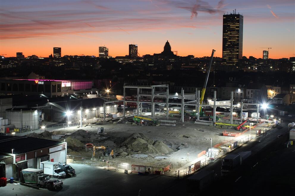 Bouwplaats van het Manufakture gebouw, waarvan de nv Abattoir met de bouw is begonnen.  © Abattoir S.A.